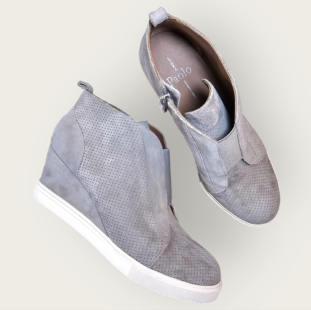 LINEA PAOLO Grey Wedge Suede Sneakers - US Size 6.5 M - EUC